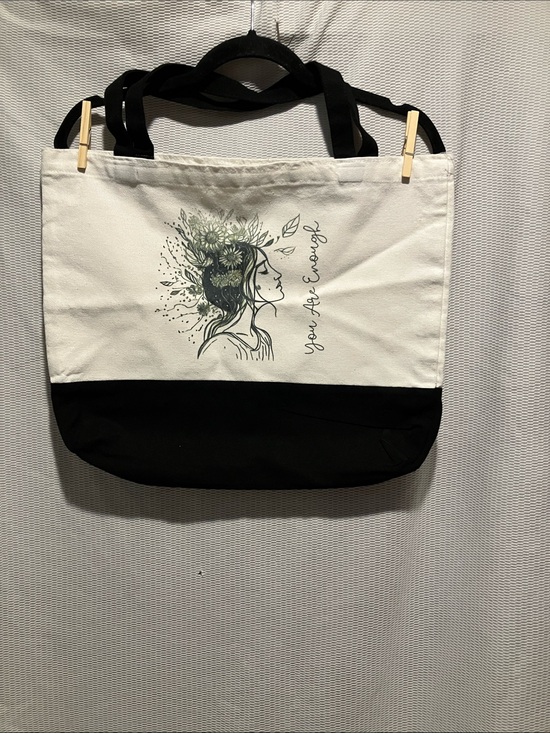 no brand Handbags - Canvas Two-Tone Floral Profile Tote Bag - Black & White